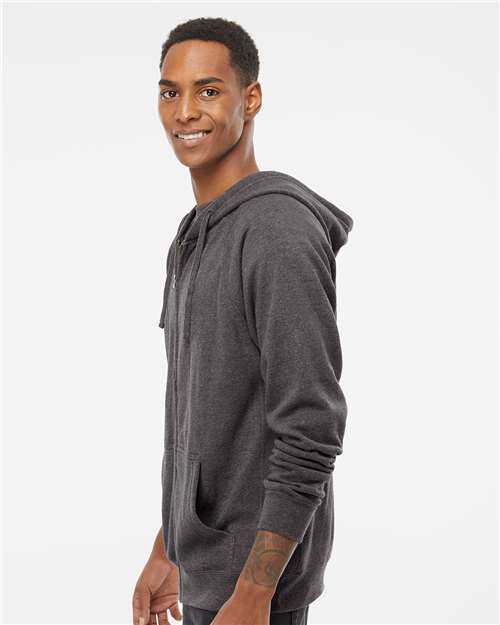 Independent Trading Co. PRM33SBZ Unisex Special Blend Raglan Full-Zip Hooded Sweatshirt - Carbon - model side