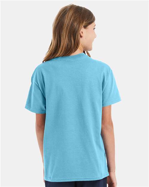 Hanes 5450 Youth Authentic T-Shirt - Blue Horizon - model back