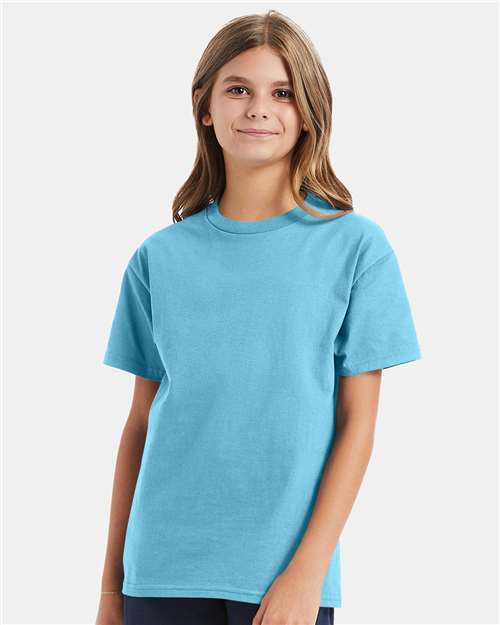 Hanes 5450 Youth Authentic T-Shirt - Blue Horizon - model front