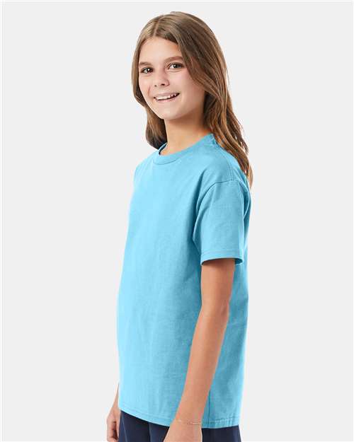 Hanes 5450 Youth Authentic T-Shirt - Blue Horizon - model side