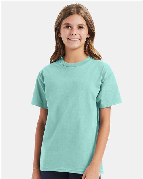 Hanes 5450 Youth Authentic T-Shirt - Clean Mint - model front