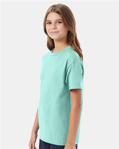 Hanes 5450 Youth Authentic T-Shirt - Clean Mint - model side