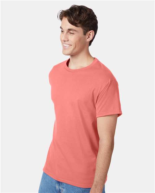 Hanes 5250 Authentic T-Shirt - Charisma Coral - model side