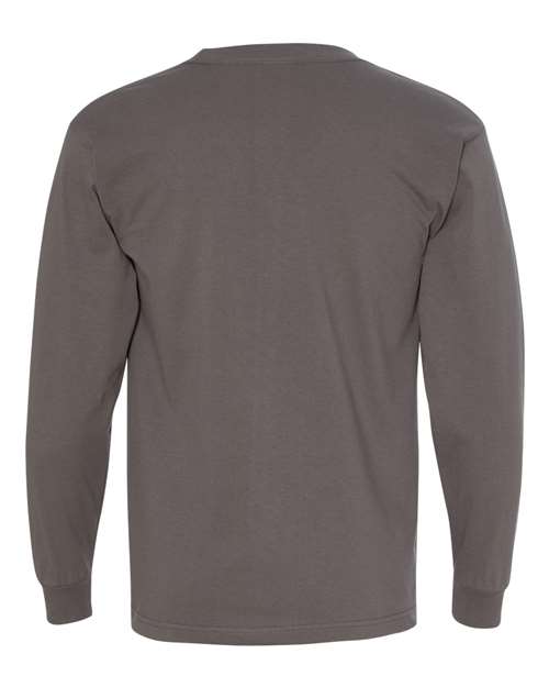 Bayside 8100 Unisex USA-Made Long Sleeve Pocket T-Shirt - Charcoal - back