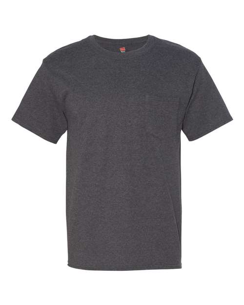 Hanes 5190 Men's Beefy-T Pocket T-Shirt - Charcoal Heather - front