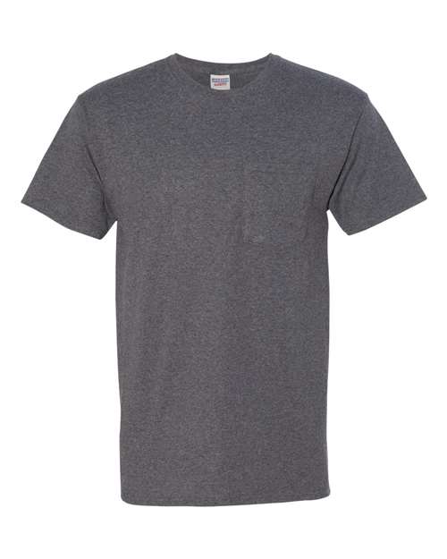 Jerzees 29MPR Unisex Dri-Power 50/50 Pocket T-Shirt - Black Heather - front