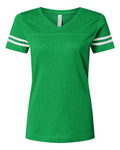LAT 3537 Women's Football V-Neck Fine Jersey Tee - Vintage Green/ White - front