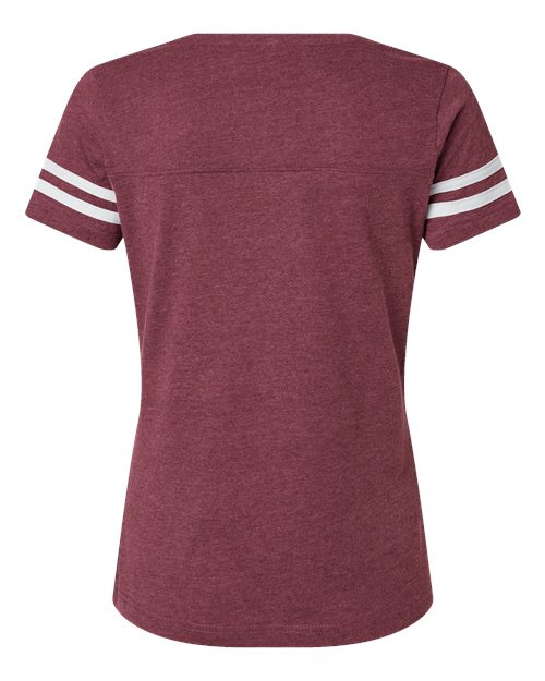 LAT 3537 Women's Football V-Neck Fine Jersey Tee - Vintage Burgundy/ White - back