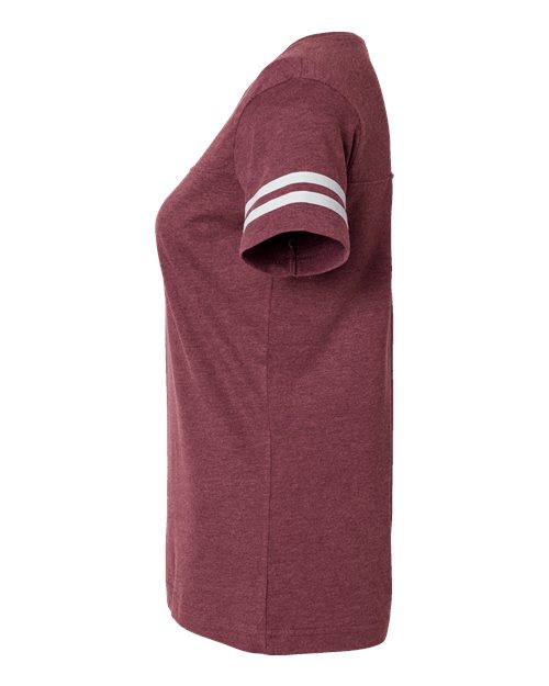 LAT 3537 Women's Football V-Neck Fine Jersey Tee - Vintage Burgundy/ White - side