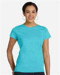 LAT 3516 Women's Fine Jersey Tee - Caribbean - model front