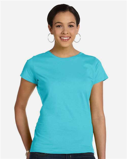 LAT 3516 Women's Fine Jersey Tee - Caribbean - model front