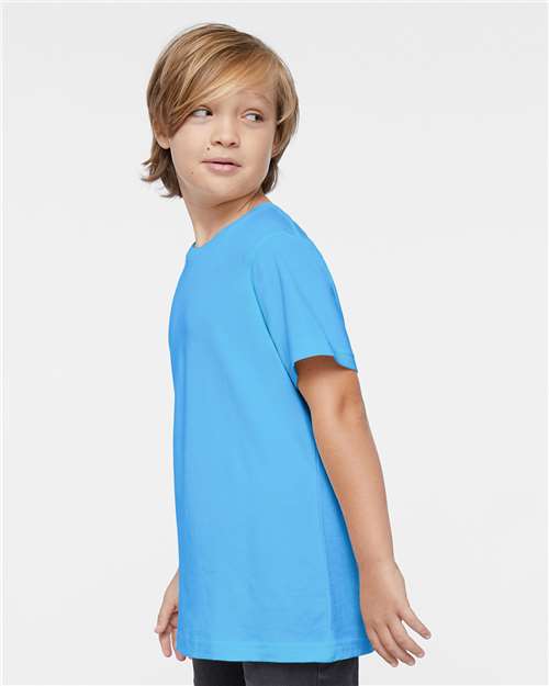 LAT 6101 Youth Fine Jersey Tee - Aqua - model side