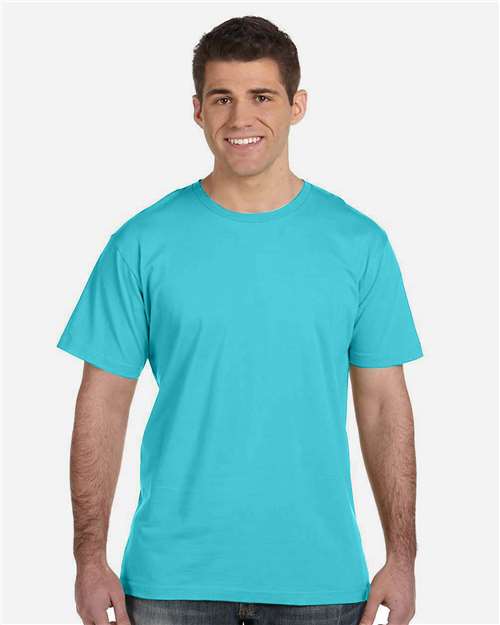 LAT 6901 Unisex Fine Jersey Tee - Caribbean - model front