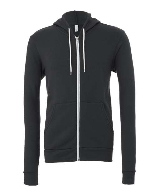 Bella + Canvas 3739 Sponge Fleece Full-Zip Hoodie Sweatshirt - Dark Grey - flat front