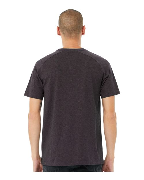 BELLA + CANVAS 3201 Men's Heather CVC Raglan Tee - Dark Grey Heather - model back