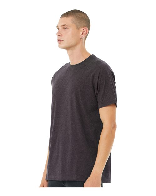 BELLA + CANVAS 3201 Men's Heather CVC Raglan Tee - Dark Grey Heather - model side