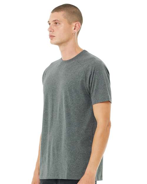 BELLA + CANVAS 3201 Men's Heather CVC Raglan Tee - Deep Heather - model side