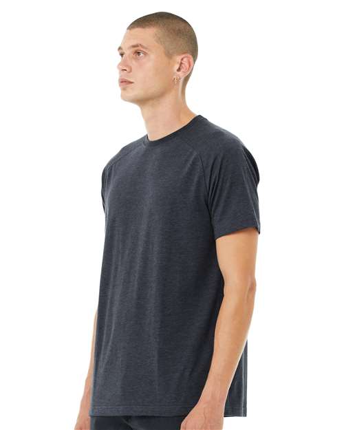 BELLA + CANVAS 3201 Men's Heather CVC Raglan Tee - Heather Navy - model side
