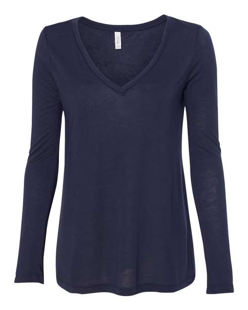 BELLA + CANVAS 8855 Women's Flowy Long Sleeve V-Neck Tee - Midnight - front