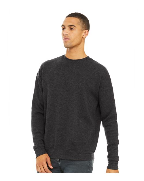 Bella + Canvas 3945 Sponge Fleece Drop Shoulder Crewneck Sweatshirt - Dark Grey Heather - model side