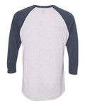 Next Level 6051 Unisex Triblend Three-Quarter Raglan T-Shirt - Indigo Sleeves/ Heather White Body - back