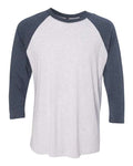 Next Level 6051 Unisex Triblend Three-Quarter Raglan T-Shirt - Indigo Sleeves/ Heather White Body - front