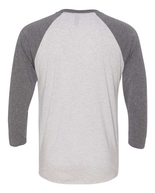 Next Level 6051 Unisex Triblend Three-Quarter Raglan T-Shirt - Premium Heather Sleeves/ Heather White Body - back