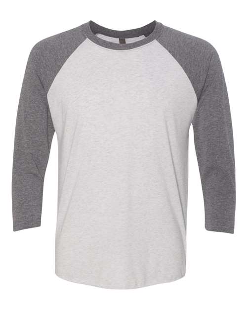 Next Level 6051 Unisex Triblend Three-Quarter Raglan T-Shirt - Premium Heather Sleeves/ Heather White Body - front