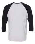 Next Level 6051 Unisex Triblend Three-Quarter Raglan T-Shirt - Vintage Black Sleeves/ Heather White Body - back