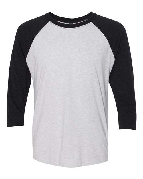 Next Level 6051 Unisex Triblend Three-Quarter Raglan T-Shirt - Vintage Black Sleeves/ Heather White Body - front