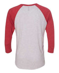 Next Level 6051 Unisex Triblend Three-Quarter Raglan T-Shirt - Vintage Red Sleeves/ Heather White Body - back