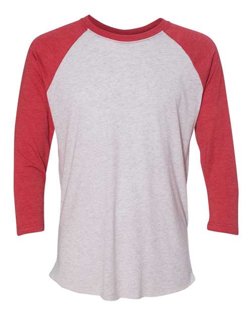 Next Level 6051 Unisex Triblend Three-Quarter Raglan T-Shirt - Vintage Red Sleeves/ Heather White Body - front