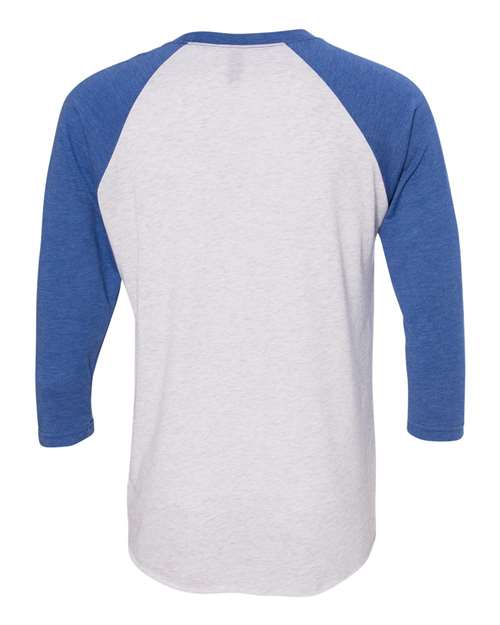 Next Level 6051 Unisex Triblend Three-Quarter Raglan T-Shirt - Vintage Royal Sleeves/ Heather White Body - back
