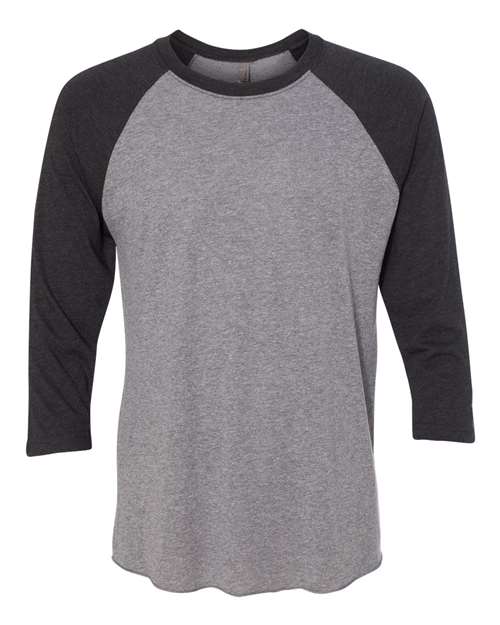 Next Level 6051 Unisex Triblend Three-Quarter Raglan T-Shirt - Vintage Black Sleeves/ Premium Heather Body - front