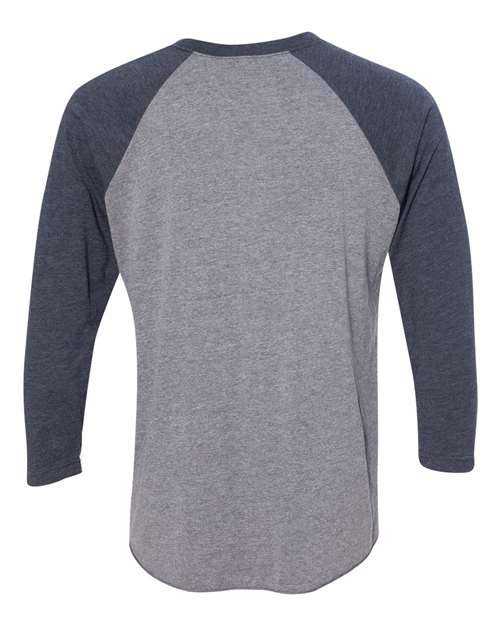 Next Level 6051 Unisex Triblend Three-Quarter Raglan T-Shirt - Vintage Navy Sleeves/ Premium Heather Body - back