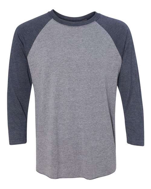 Next Level 6051 Unisex Triblend Three-Quarter Raglan T-Shirt - Vintage Navy Sleeves/ Premium Heather Body - front
