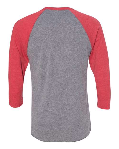Next Level 6051 Unisex Triblend Three-Quarter Raglan T-Shirt - Vintage Red Sleeves/ Premium Heather Body - back
