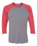Next Level 6051 Unisex Triblend Three-Quarter Raglan T-Shirt - Vintage Red Sleeves/ Premium Heather Body - front