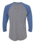 Next Level 6051 Unisex Triblend Three-Quarter Raglan T-Shirt - Vintage Royal Sleeves/ Premium Heather Body - back