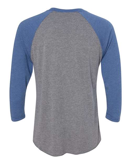 Next Level 6051 Unisex Triblend Three-Quarter Raglan T-Shirt - Vintage Royal Sleeves/ Premium Heather Body - back