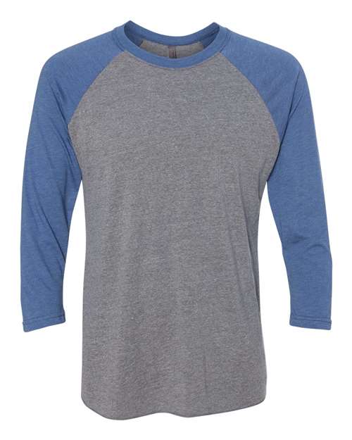 Next Level 6051 Unisex Triblend Three-Quarter Raglan T-Shirt - Vintage Royal Sleeves/ Premium Heather Body - front