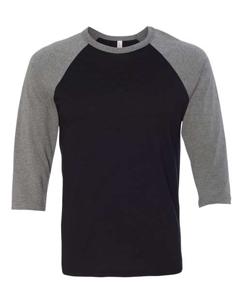 BELLA + CANVAS 3200 Unisex Three-Quarter Sleeve Baseball Tee - Black/ Deep Heather - front