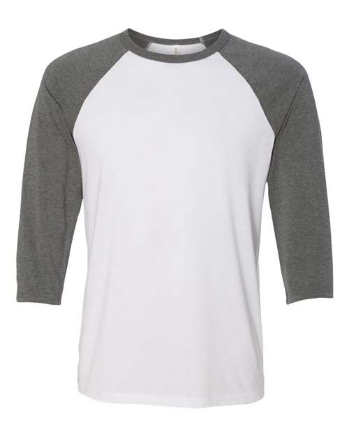 BELLA + CANVAS 3200 Unisex Three-Quarter Sleeve Baseball Tee - White/ Deep Heather - front