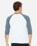 BELLA + CANVAS 3200 Unisex Three-Quarter Sleeve Baseball Tee - White/ Denim - model back