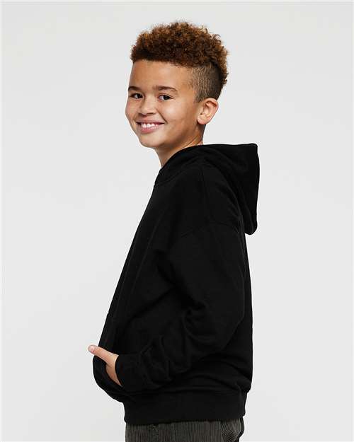 LAT 2296 Youth Hoodie Sweatshirt - Black - model side
