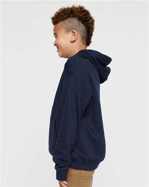 LAT 2296 Youth Hoodie Sweatshirt - Navy - model side