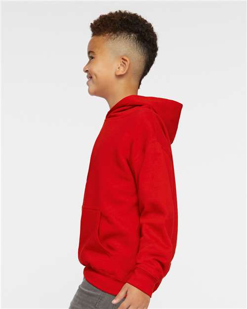 LAT 2296 Youth Hoodie Sweatshirt - Red - model side