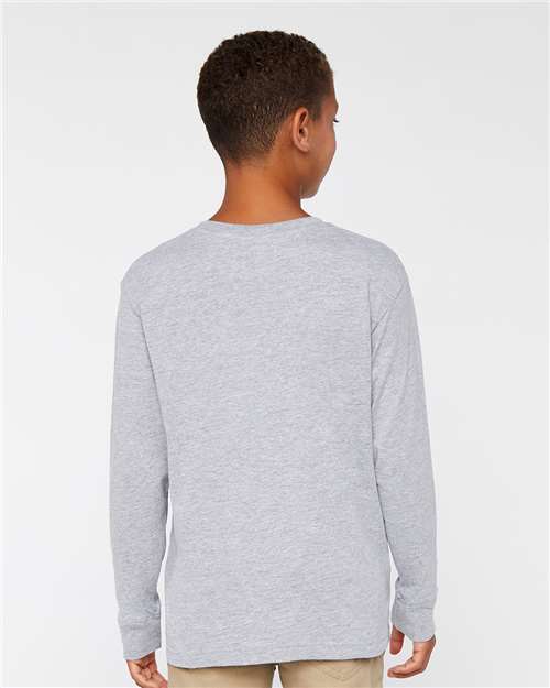 LAT 6201 Youth Fine Jersey Long Sleeve Tee - Heather - model back