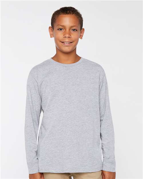 LAT 6201 Youth Fine Jersey Long Sleeve Tee - Heather - model front