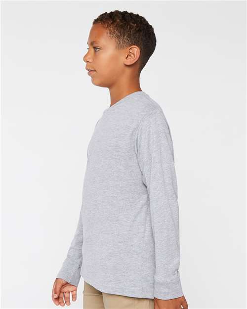 LAT 6201 Youth Fine Jersey Long Sleeve Tee - Heather - model side